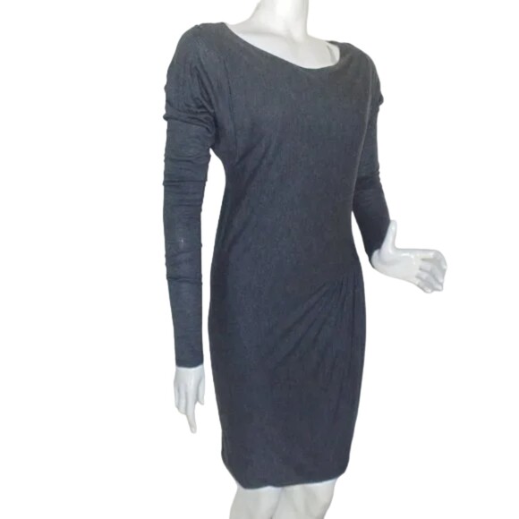 REBECCA TAYLOR Dress, L, Slub Jersey, Gathered, Long sleeve, Charcoal Gray - Picture 2 of 13
